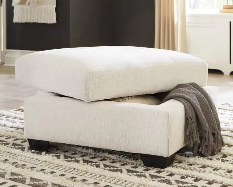 Signature Design by Ashley Contemporary Cambri Ottoman With Storage Chenille Snow