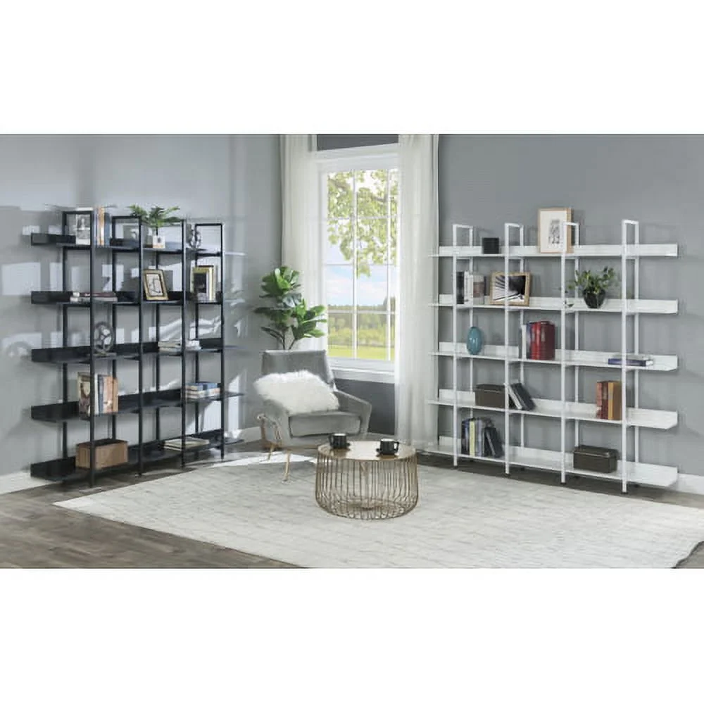 5 Tier Bookcase Home Office Open Bookshelf, Vintage Industrial Style Shelf with Metal Frame, MDF Board,White - Curated Treasures Market