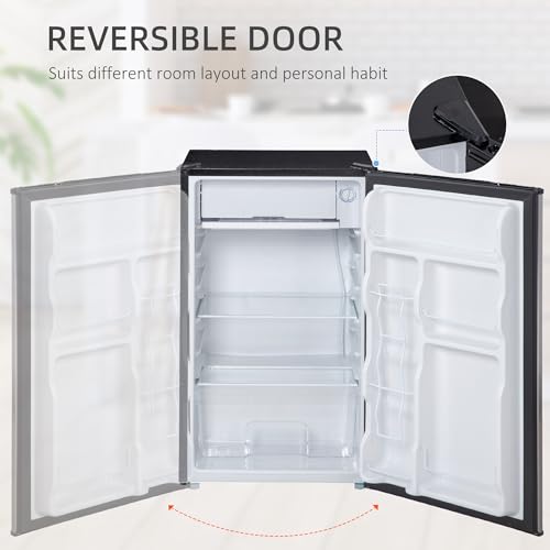 HOMCOM 3.2 Cu.Ft Mini Fridge with Freezer, Compact Refrigerator with Adjustable Thermostat, Shelf and Reversible Door for Bedroom, Dorm, Home Office, Energy Efficient