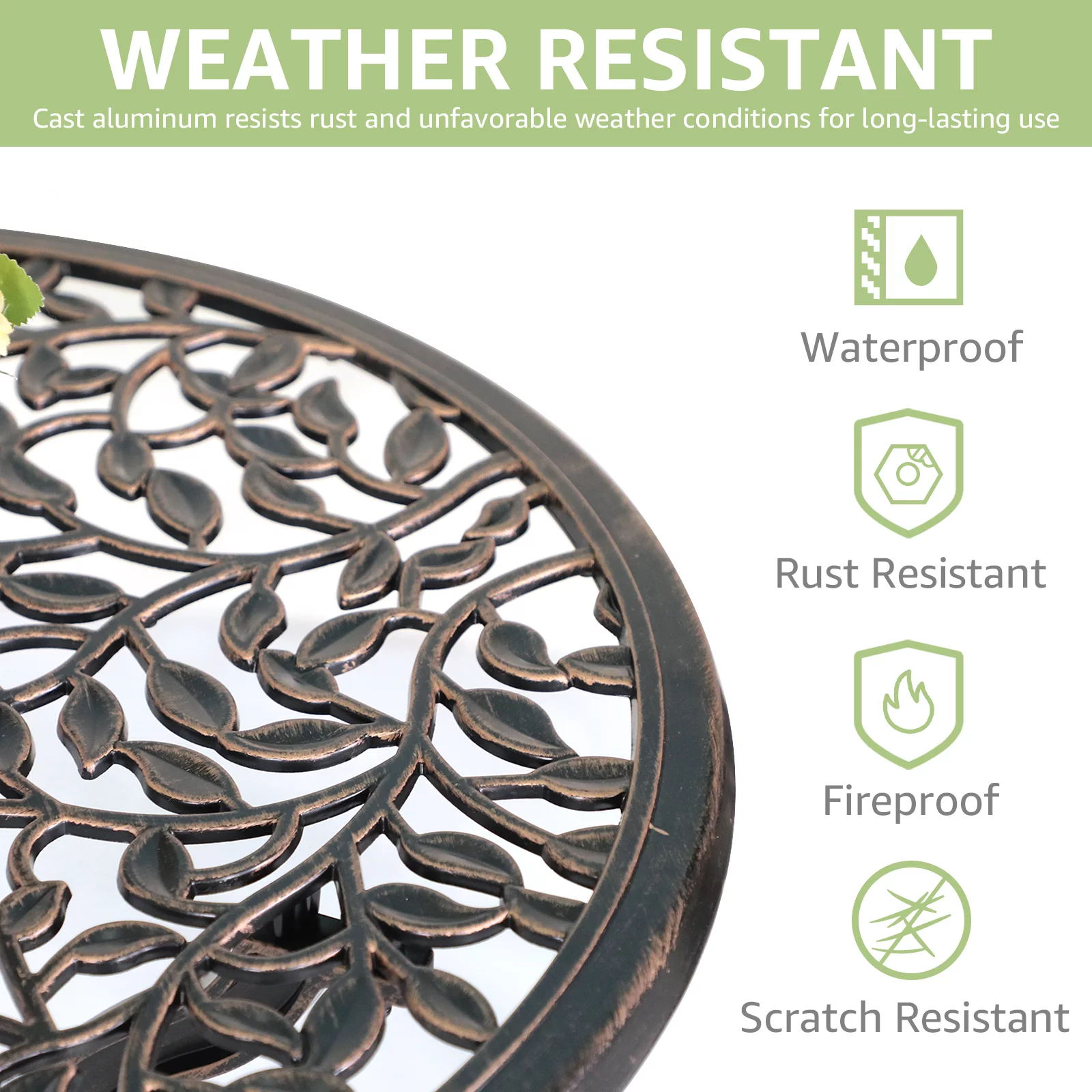 JOIVI Patio Bistro Table Set, 3 Piece Outdoor Rust-Resistant Cast Aluminum Dinning Table, Bronze