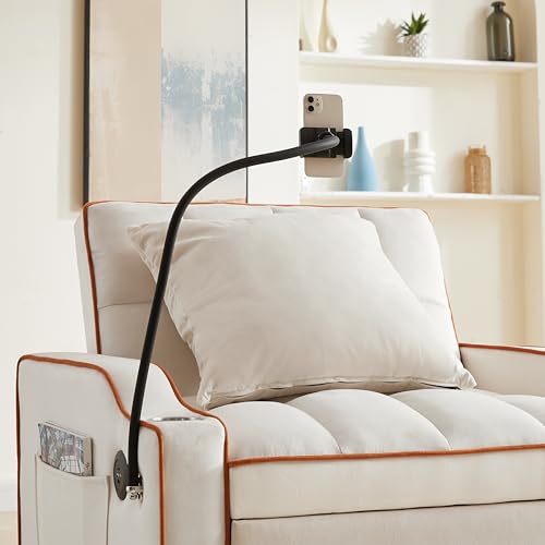 Convertible Sleeper Sofa Bed, 3 in 1 Velvet Pull Out Loveseat Couch Modern Comfy Futon Sofa with Adjustable Backrest & Phone Holder & USB Charging Space Saving for Living Room, Small Apartment, Grey