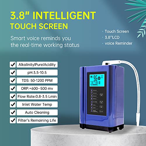 Alkaline Water Ionizer, Up to -500mV ORP, PH 3.5-10.5 Water Purifier Machine, Home Alkaline Water Filter with 7 Water Settings, 6000 Liters Per Filter,Auto-Cleaning,Intelligent Voice