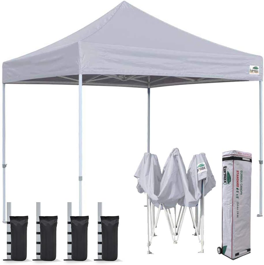 Eurmax USA 8'x12' Ez Pop Up Canopy Tent Commercial Instant Canopies with Heavy Duty Roller Bag,Bonus 4 Sand Weights Bags (Red)