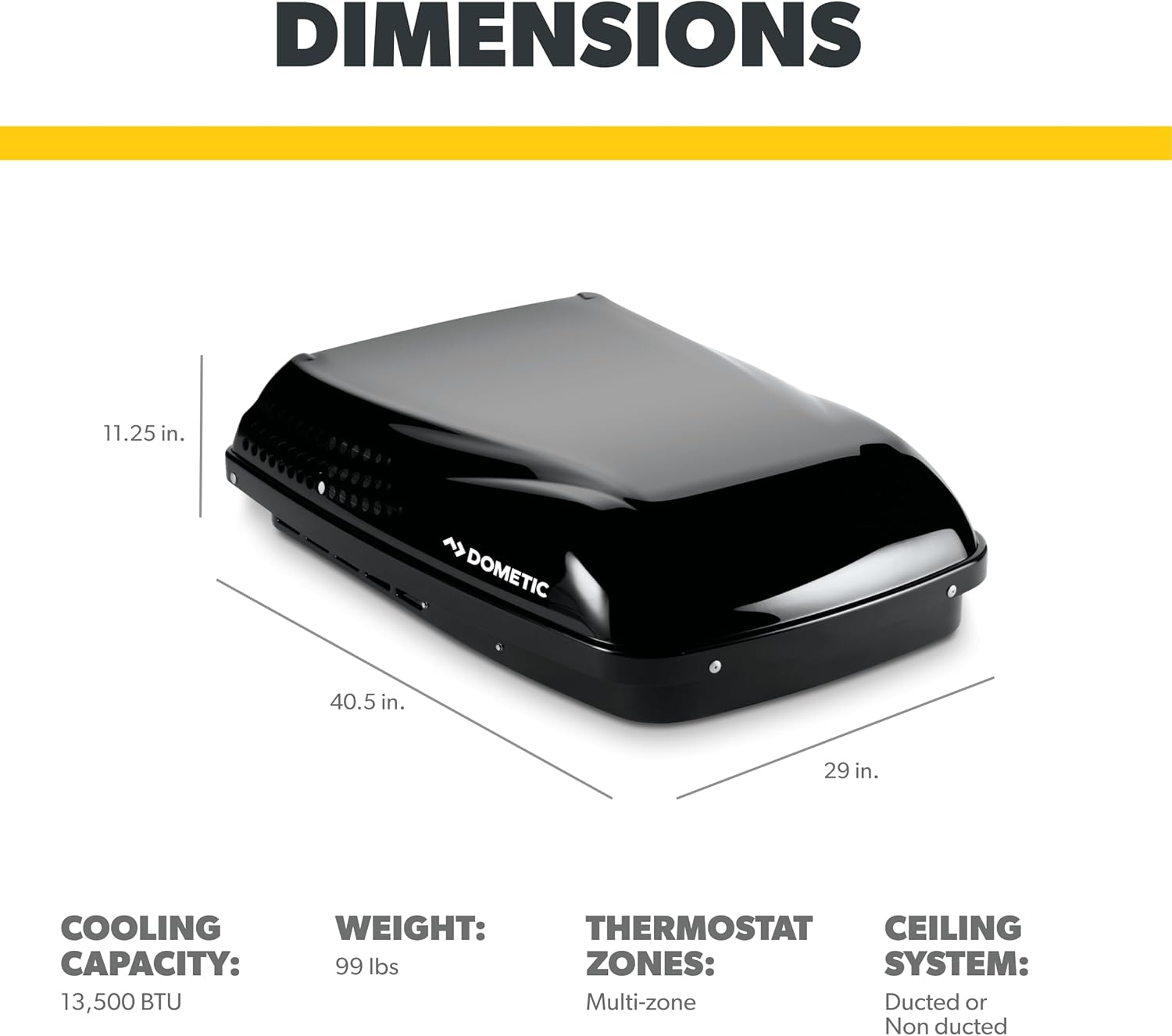 Dometic Penguin II Low Profile Rooftop Air Conditioner | 13.5k BTU AC with Ducted and Non Ducted Application | Portable Air Conditioner for RVs, Trailers, and Campers-Black