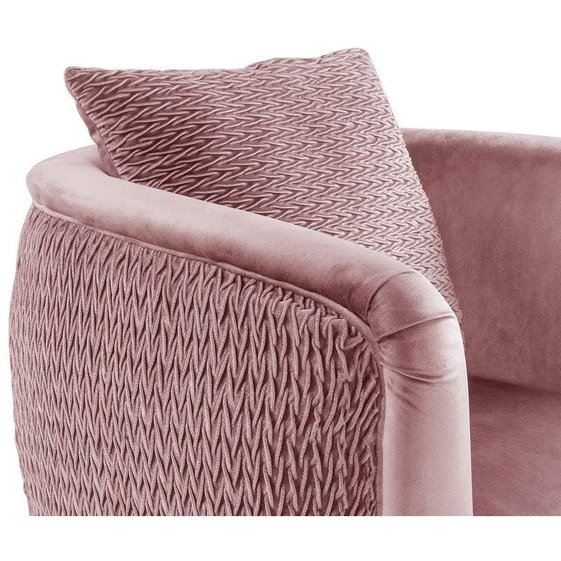 Lilola Home Natalie Blush Pink Velvet Barrel Accent Chair with Metal Legs
