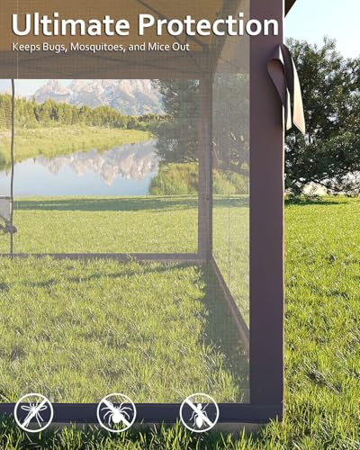 11x11 Pop Up Gazebo Tent with Mosquito Netting, Outdoor Canopy Shelter Easy Setup, Water & UV Resistant - Khaki