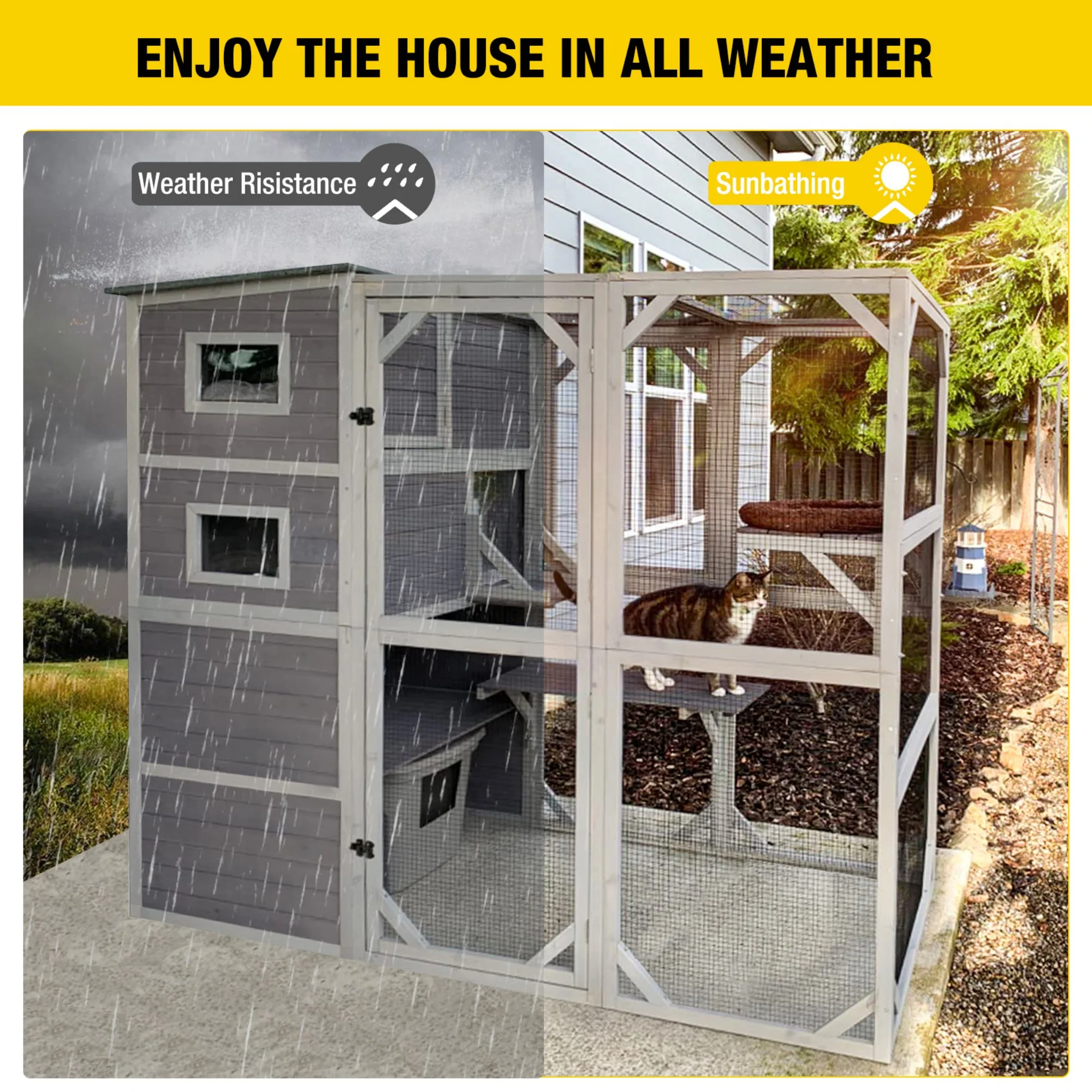 Morgete 70''H Large Catio 4 Tiers Outdoor Cat House Walk-in Enclosures Cat Cage
