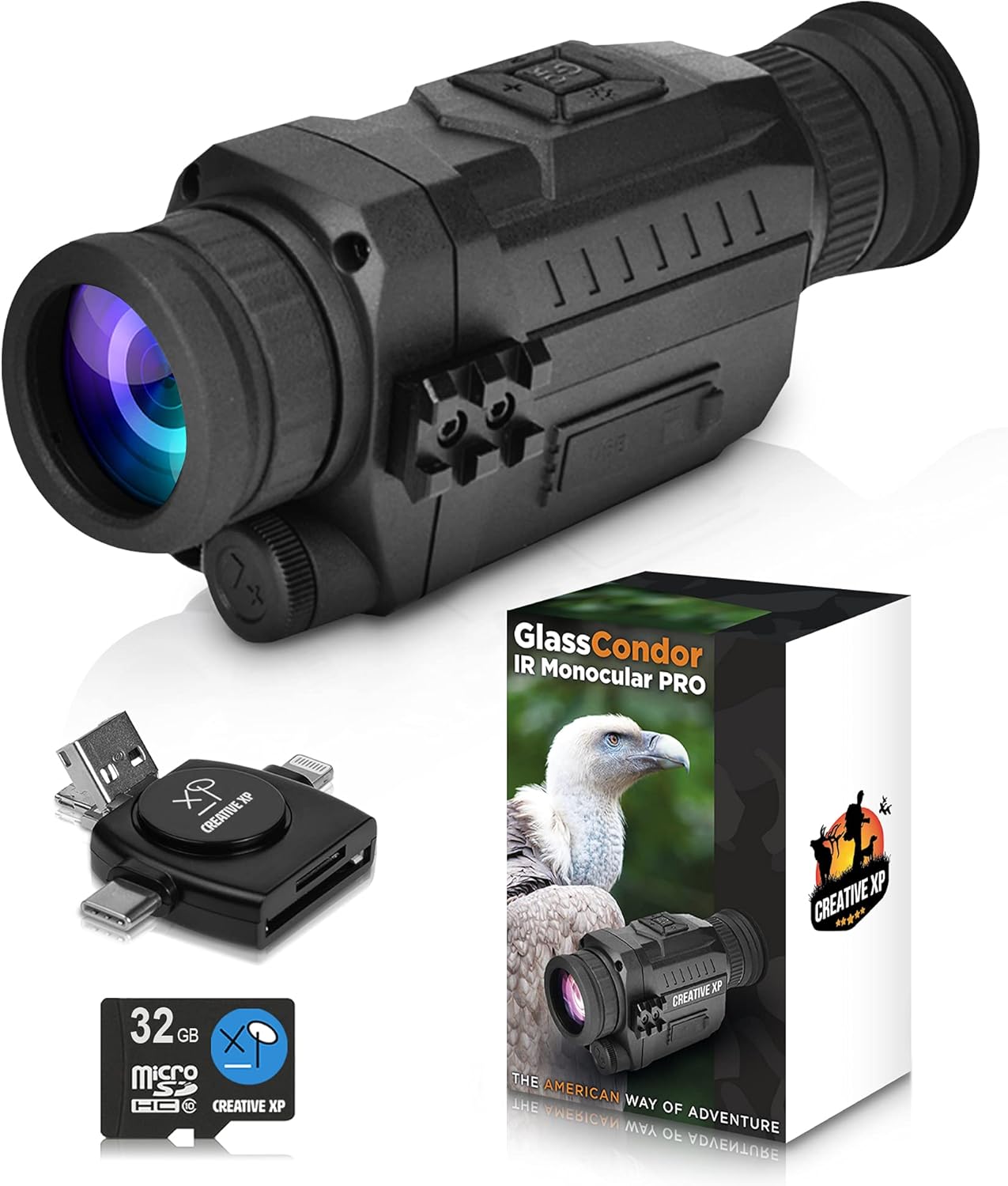 CREATIVE XP 2021 Digital Night Vision Monocular for 100% Darkness - Travel Infrared Monoculars Save Photos & Videos - IR High-Tech Spy Gear for Hunting & Surveillance - Card Reader Included