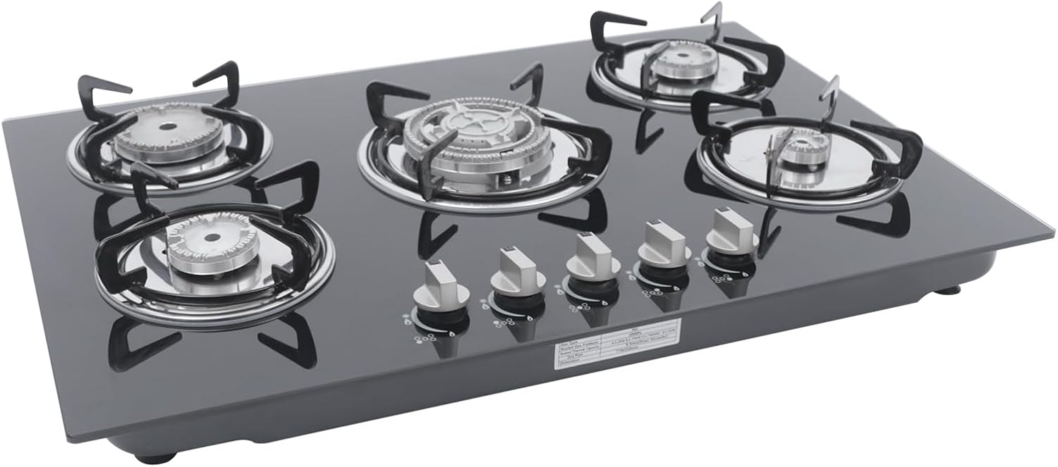 30 Inch Gas Cooktop, 5 Burners Gas Stovetop Cooktop Tempered Glass Built-in LPG/NG Convertible Gas Hobs Cooker for HomeKitchen, Restaurant