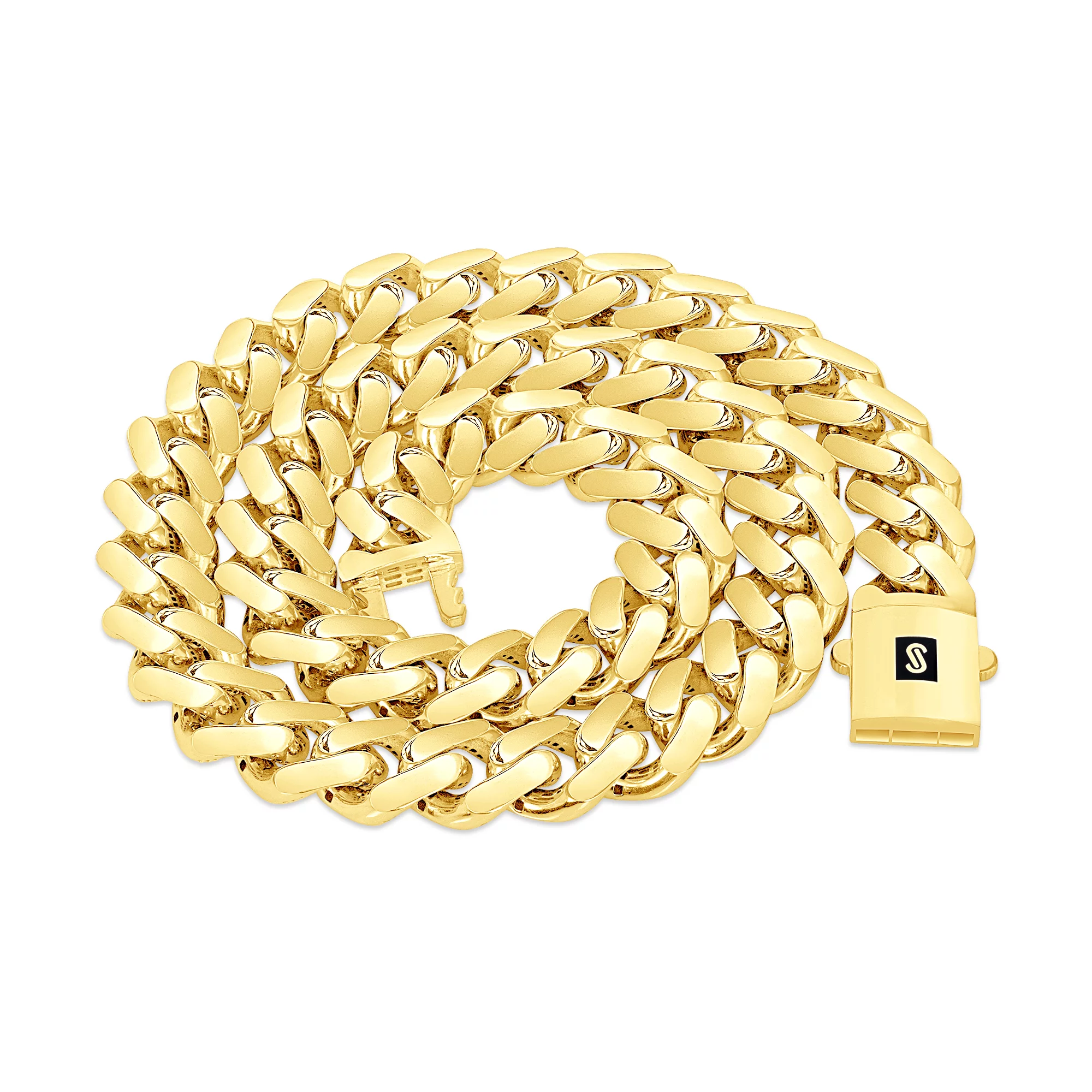 Nuragold 10k Yellow Gold 17mm Royal Monaco Miami Cuban Link Chain Necklace, Mens Jewelry Fancy Box Clasp 22" - 30"