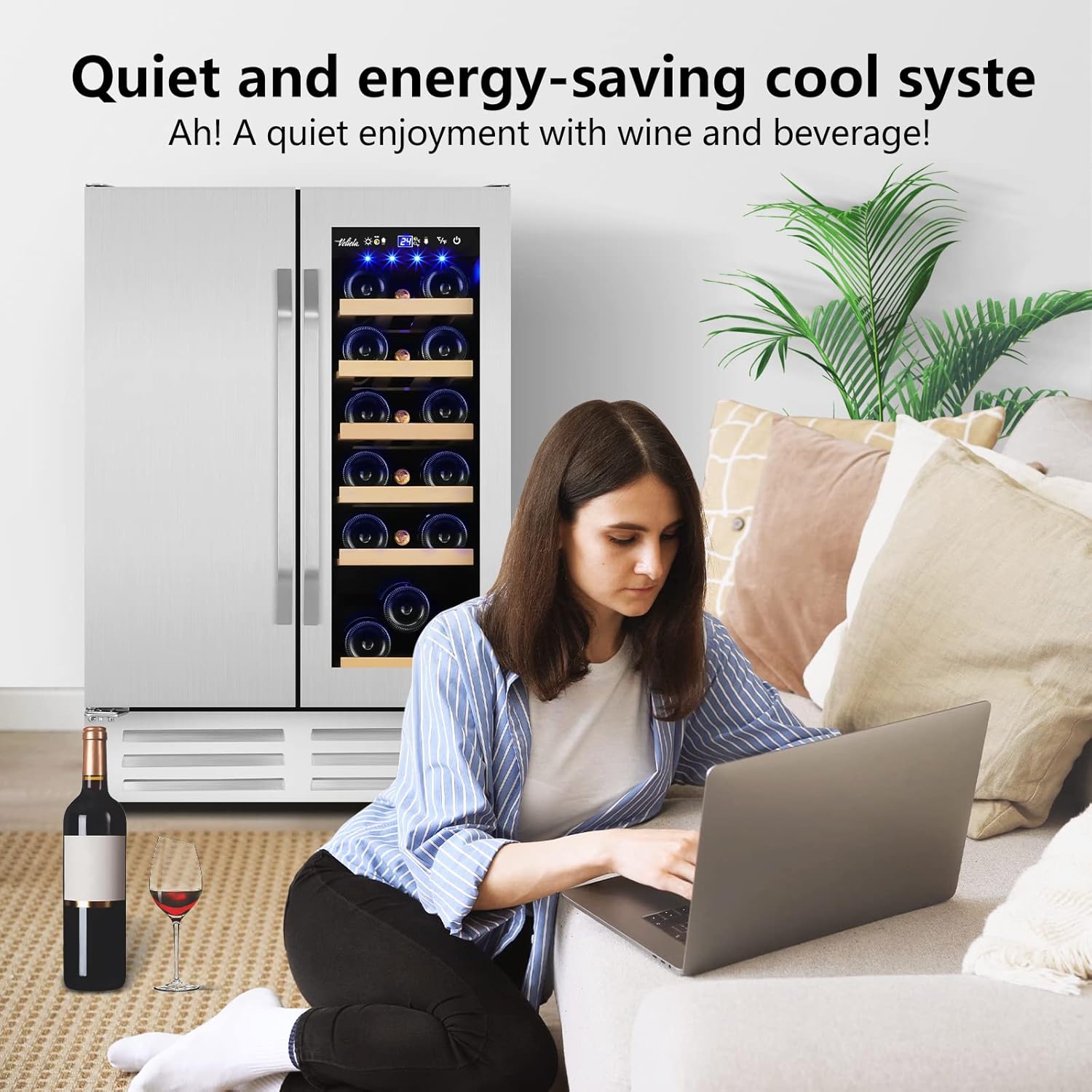 Outdoor Wine and Beverage Refrigerator,24 Inch Dual Zone Wine Beverage Cooler, Built-in/Freestanding Beer and Wine Fridge with a Powerful Compressor, 20 Bottles and 88 Cans Capacity