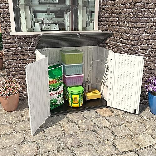 KINYING Horizontal Outdoor Storage Shed,47 Cu.ft Resin Outdoor Storage Cabinet Waterproof for Garden/Patio/Backyards