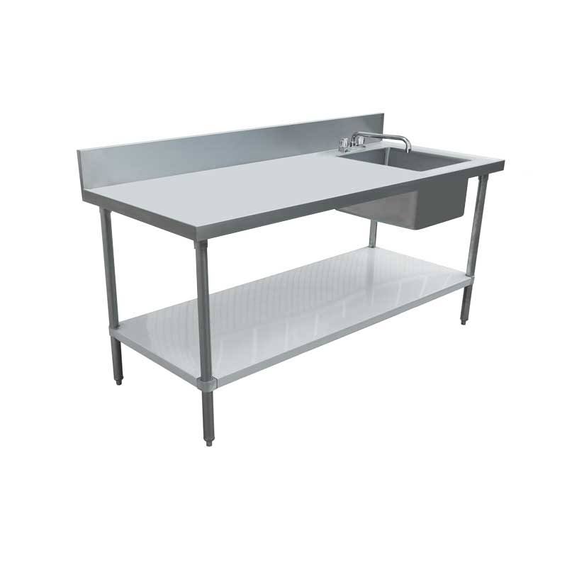 Omcan 30x22 x 72x22 Stainless Steel Table with Right Sink and 6x22 Backsplash (43240)