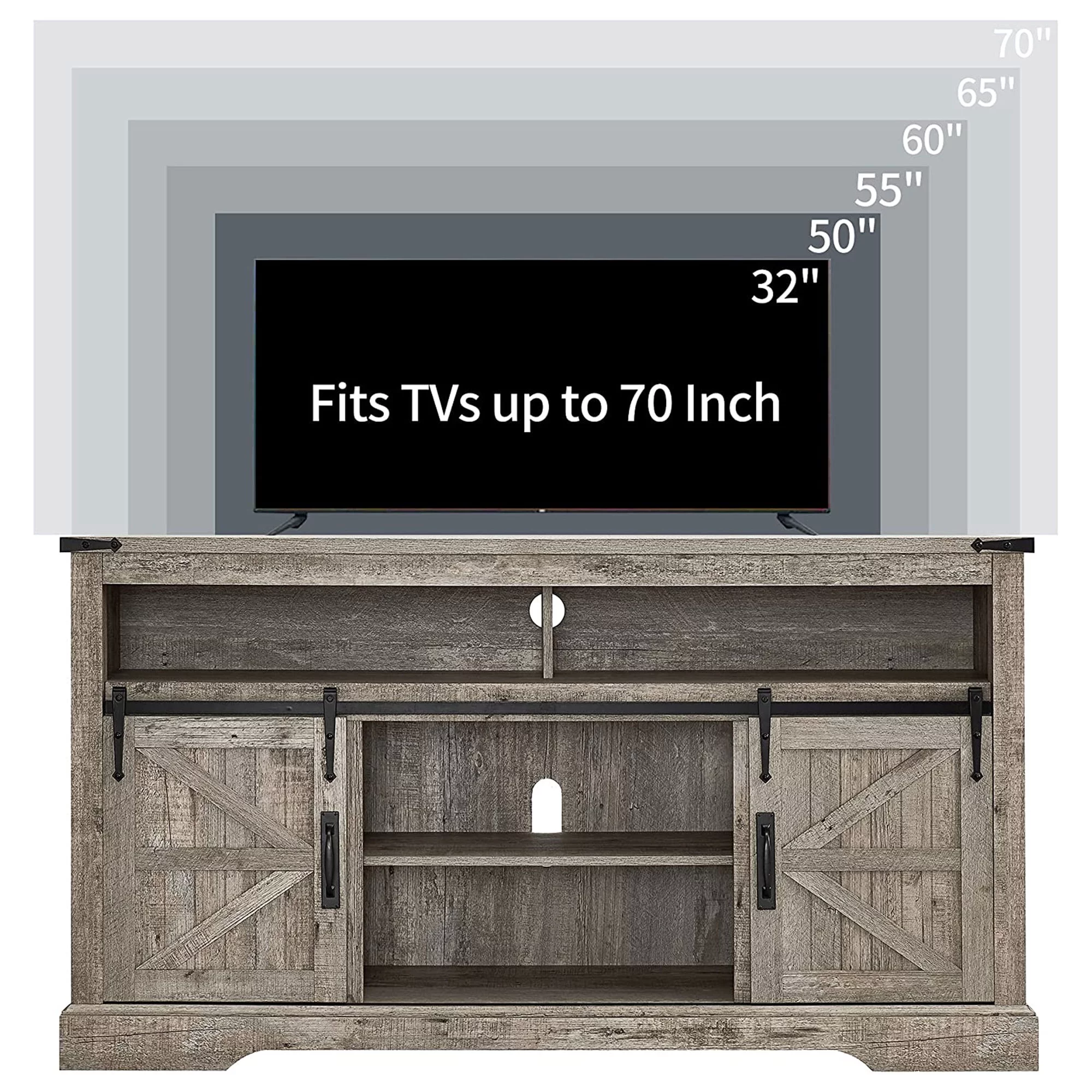 OKD 60-Inch Sliding Barn Door Wooden Farmhouse Highboy TV Stand, Light Oak
