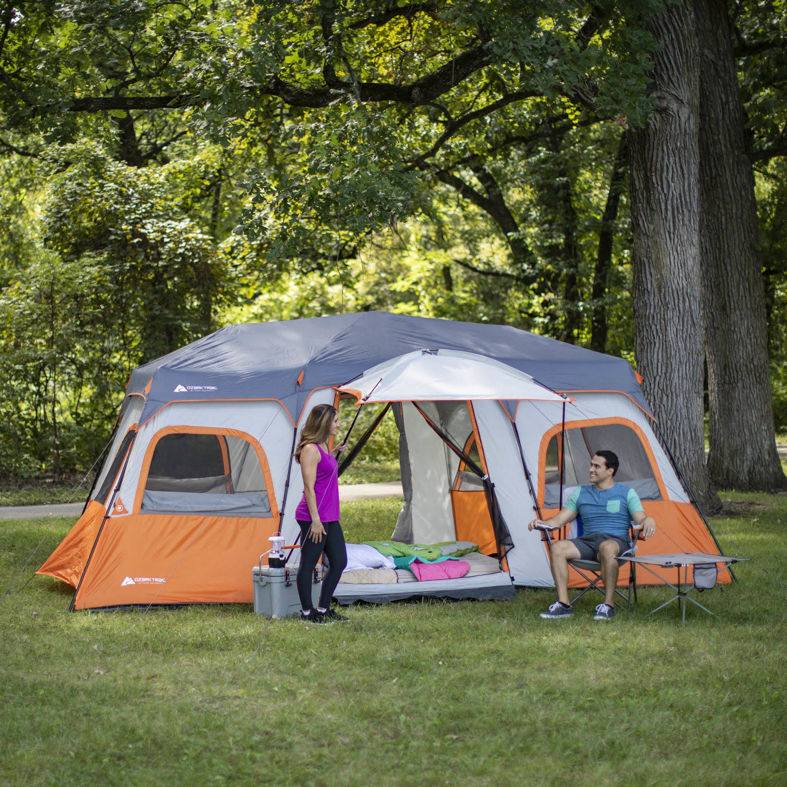 Ozark Trail 18& x 10& Instant Cabin Tent with Integrated LED Light, Sleeps 12