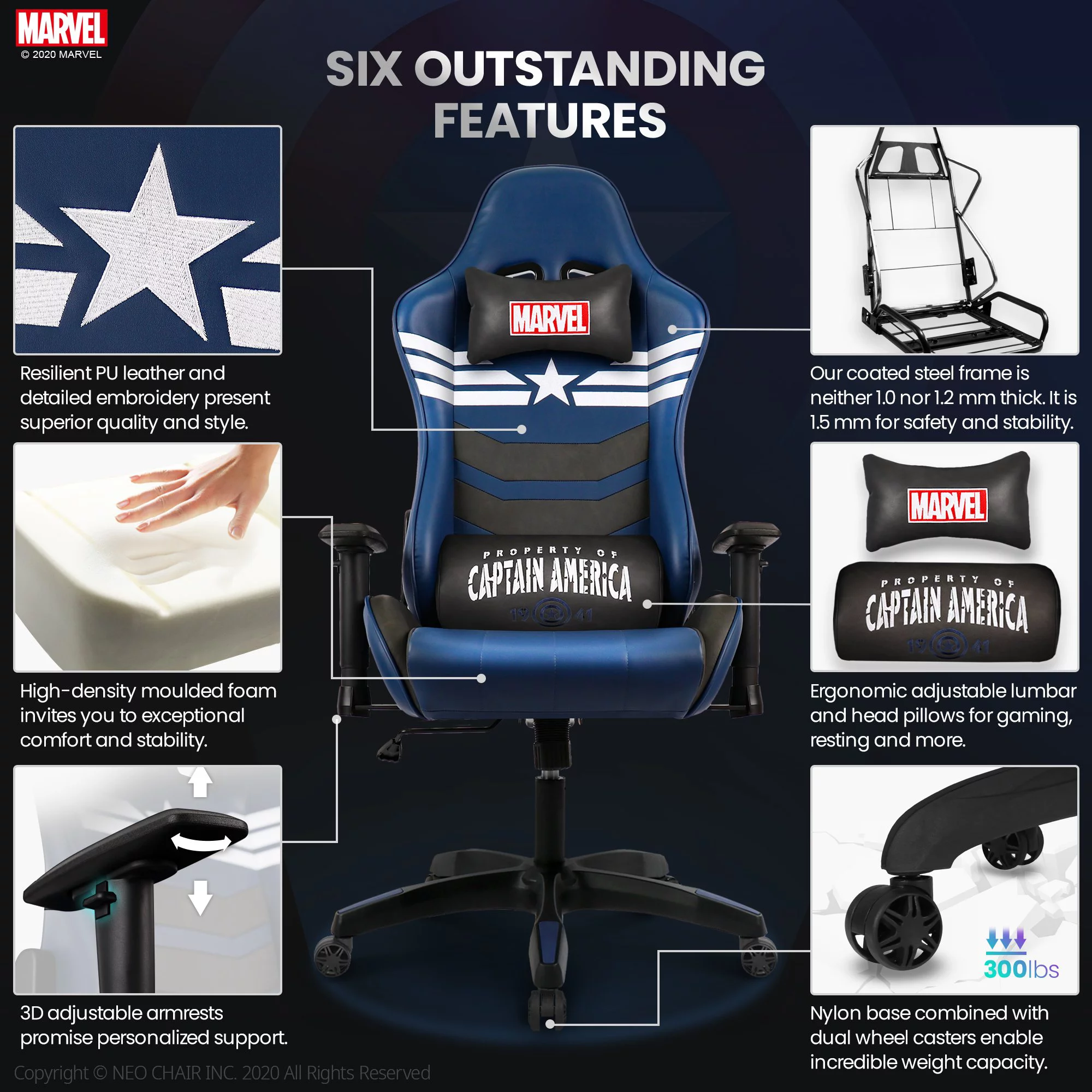 Neo Chair MARVEL Prime Series Ergonomic High-Back Gaming Chair, Captain America