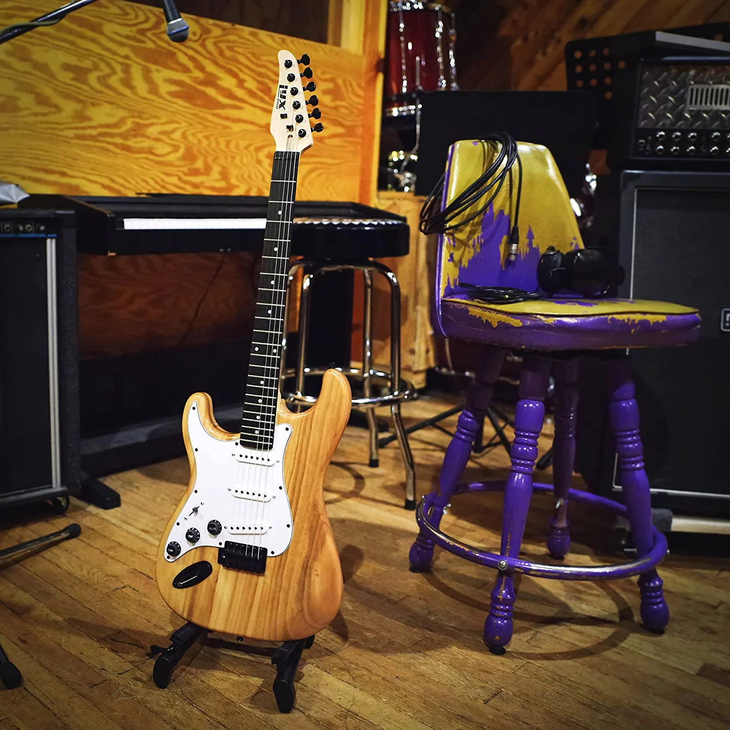 LyxPro Left Handed 39” Electric Guitar & Electric Guitar Accessories, Natural