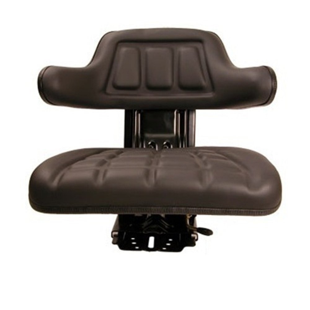 Black Universal Tractor Seat with Full Suspension and Adjustable Angle Base
