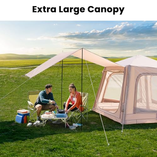 Inflatable Tents for Camping, Blow Up Tent with Hand Pump, Easy Setup Inflatable Hot Tent with Stove Jack, Waterproof Oxford Air Glamping Tents for Camping Adult 4-6 Person