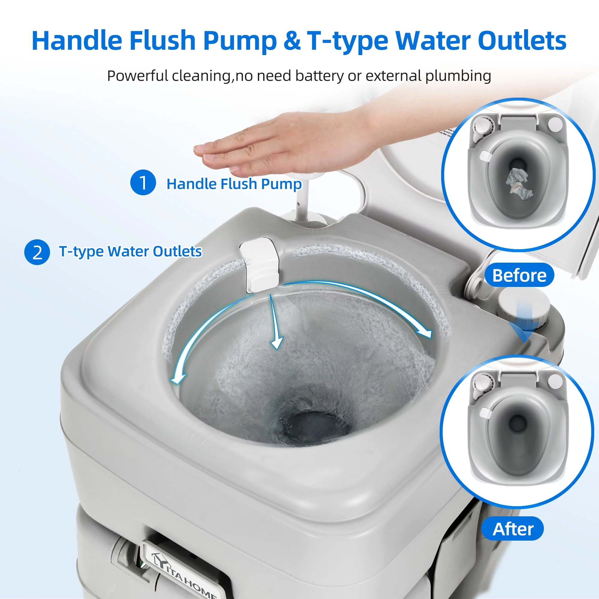 Dextrus 5.3 Gallon Portable Toilet and 17L Portable Camping Sink Hand Wash Basin Station & Flush Potty for Outdoor,Camping, RV Toilet