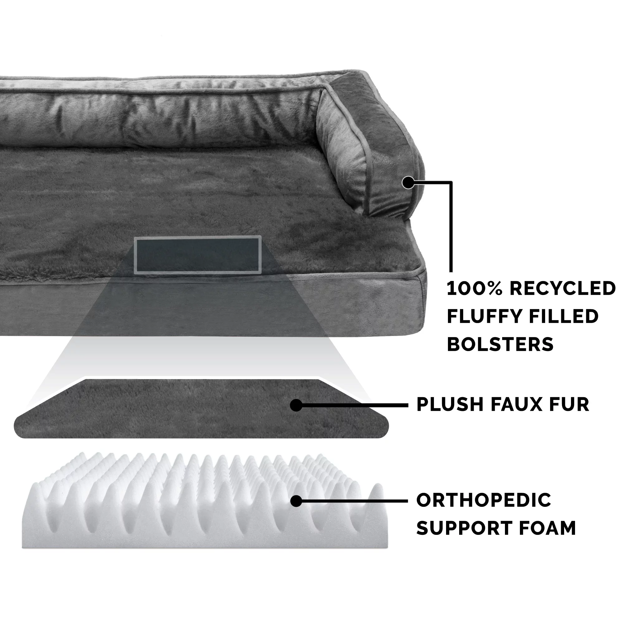 FurHaven Pet Products Plush & Velvet Comfy Couch Orthopedic Sofa-Style Pet Bed for Dogs & Cats - Dark Gray, Jumbo - Curated Treasures Market