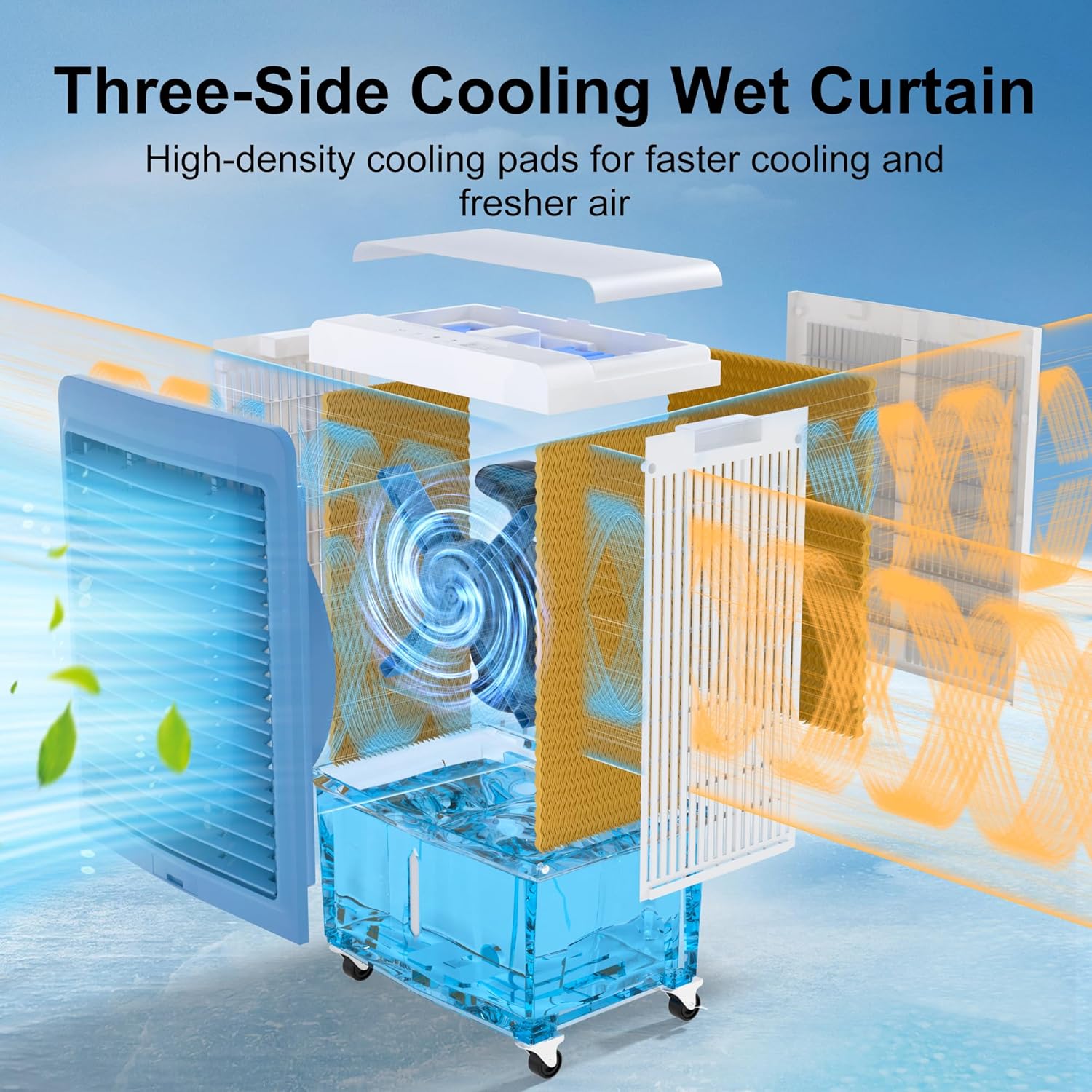 Swamp Cooler, 4129CFM Evaporative Air Cooler with 12.7-Gal Water Tank, Evaporative Cooler with Water Level Alarm, Silver Ion, 12H Timer, Air Cooler for Indoor Outdoor Garage Patio Use(47IN)