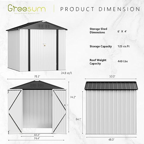 Greesum Outdoor Storage Shed 6 x 8 ft. Utility Tool Shed Metal Storage Garden Shed with Door & Lock for Patio Storage, Brown