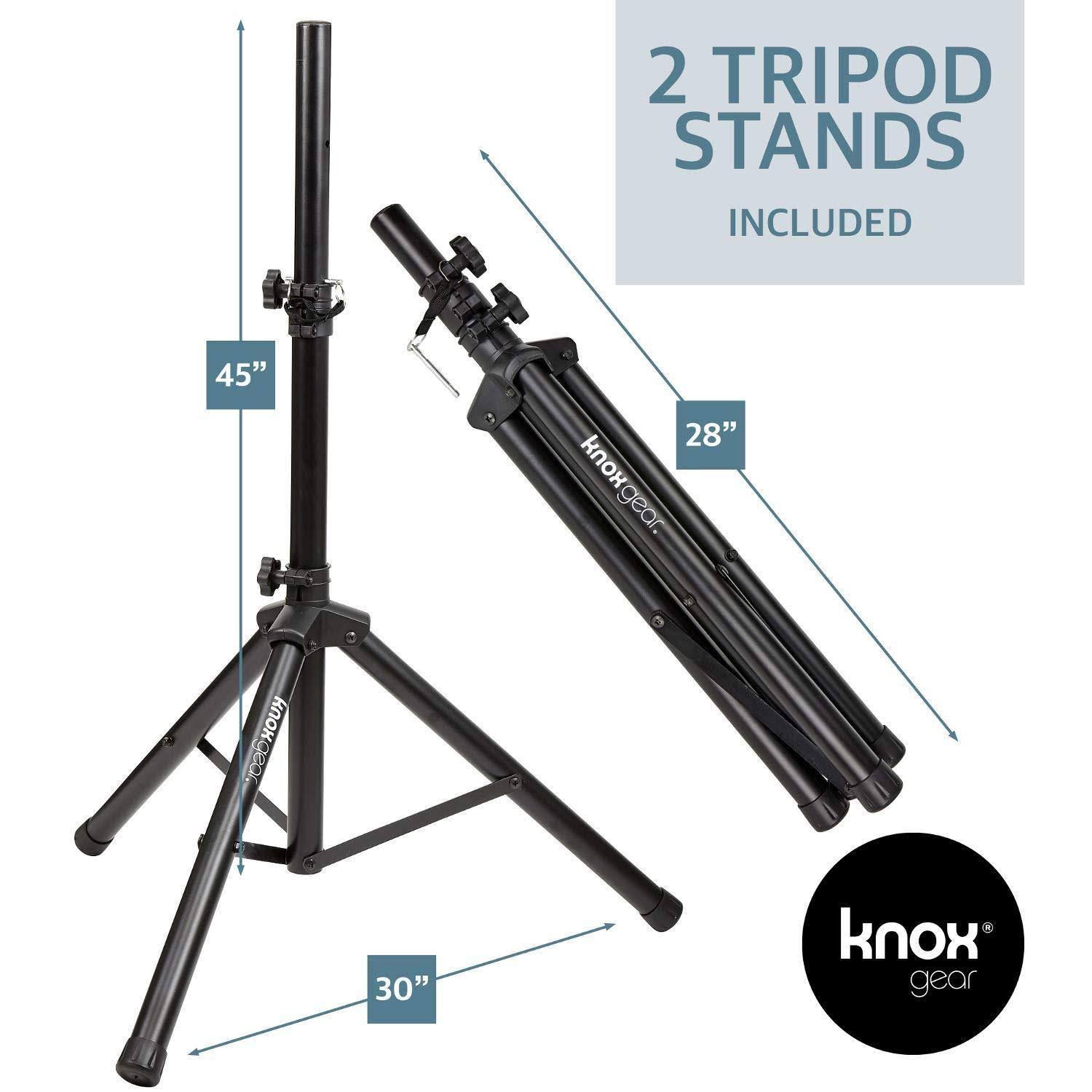 Knox Dual 15x22 Speakers, 600 Watt - 8 Piece Portable PA System - Microphone, Tripods, Remote Control