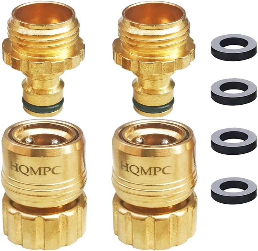 HQMPC Lead Free Garden Hose Quick Connect Brass Hose Quick Connect Quick Release Hose ConnectorWater Hose Connectors 3/4" GHT (6 Sets) Pack of 2