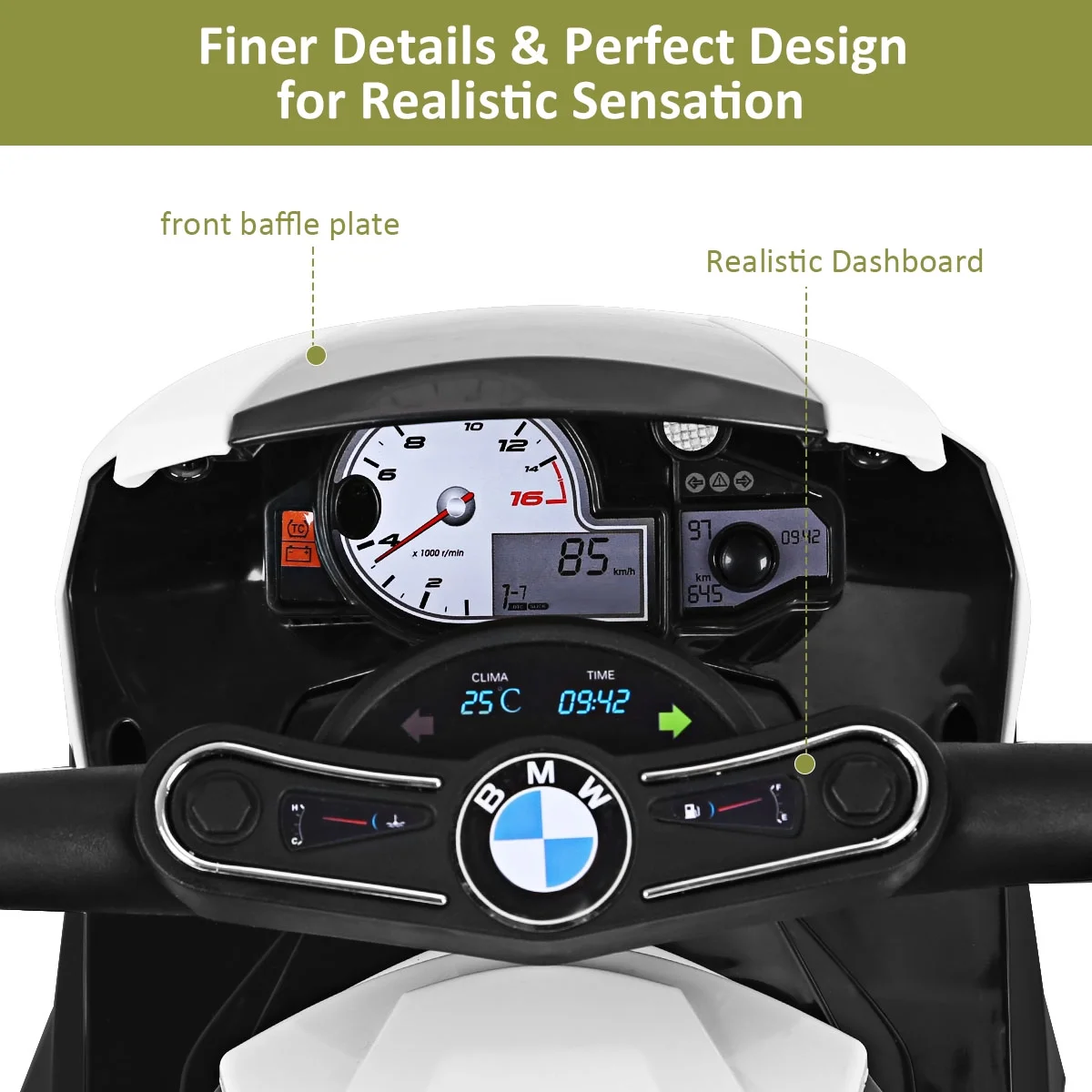 Costway Kids Ride On Motorcycle BMW Licensed 6V Electric 3 Wheels Bicycle with Music & Light (Suitable for 18-36 Months Age)