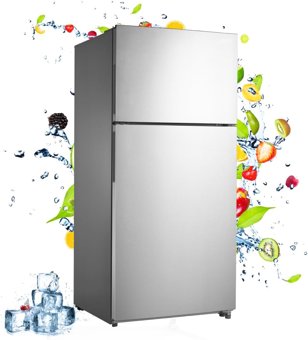 18 Cu.Ft Top Freezer Refrigerator, Apartment Size Refrigerator with Adjustable Feet, Garage Ready Refrigerator for Dorm, Garage, Office, Bedroom, Stainless Steel