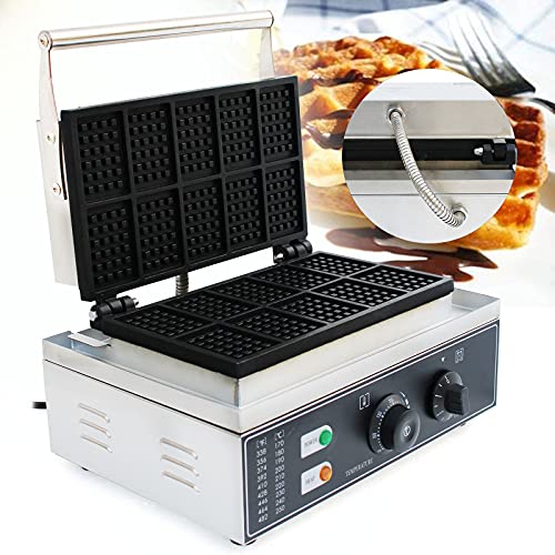 Commercial Belgian Waffle Maker Machine, Adjustable Temperature & Time Control, Stainless Steel Square Pancake Baking Nonstick Plates