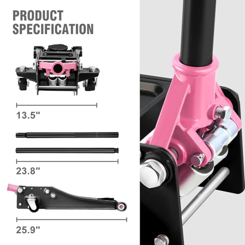 DNA MOTORING Floor Jack 3 Ton (6000 lbs) Capacity, Fast Lift Service Jack Low Profile Steel Heavy Duty Hydraulic Car Jack, Lifting Range 3"-20", Black, TOOLS-00475-BK