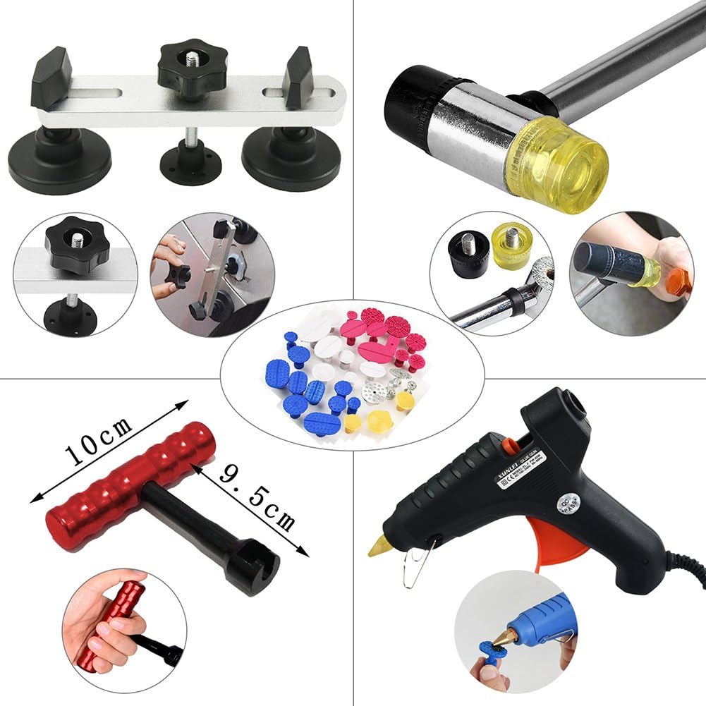 Furuix Car Dent Remover Paintless Dent Repair Kit/Paintless Dent Removal Rods Dent Puller Dent Lifter Paintless Dent Repair Light Slide Hammer Dent Glue Kit