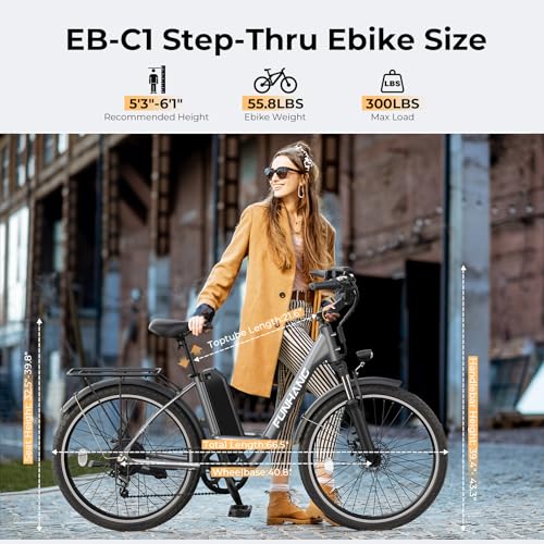 Electric Bike for Adults, 1000W Peak Ebike, 21.7MPH 50Miles City Cruiser Ebikes, 26" Step Thru Electric Bicycle with 48V Removable Battery, Adjustable Stem, Rear Rack, Front Suspension,7 Speed
