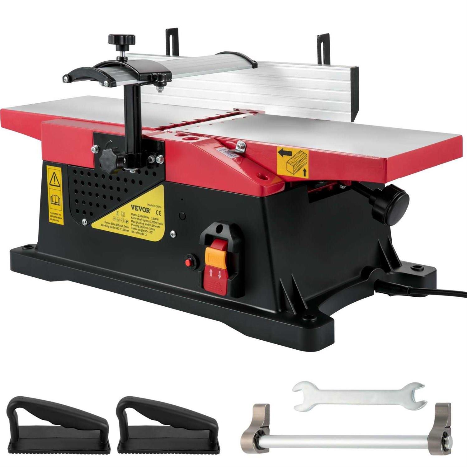 VEVOR Woodworking Benchtop Jointers 6inch with 1650W Motor,Heavy Duty Benchtop Planer Precise Cutterhead 2000rpm 2 Push Blocks Fence Depth - Shop Hardware Tools Online Store