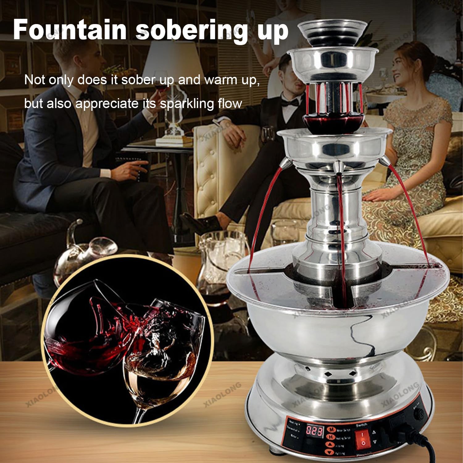 Wine Fountain Machine, 3-Tier Party Fountain Adjustment Juice and Wine Fountain 3.5L Wine Machine for Wedding Bar Party