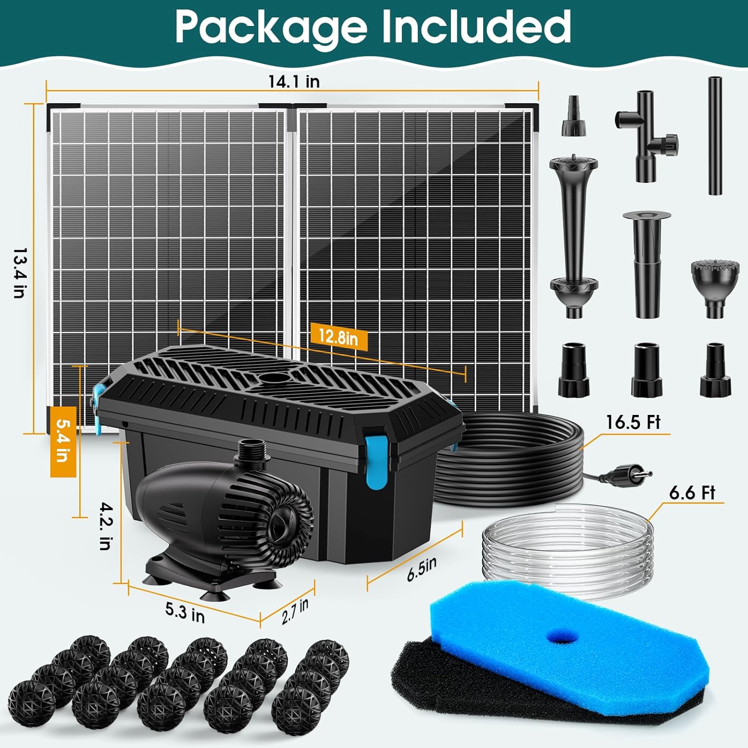 Antfraer 55W Solar Pond Filter with Water Pump, Solar Fountain Pump with Pond Filter Kit, Solar Pond Filter Box, 6.6 Clear Tubing for Outdoor Pond Garden Fountain Waterfall Water Feature