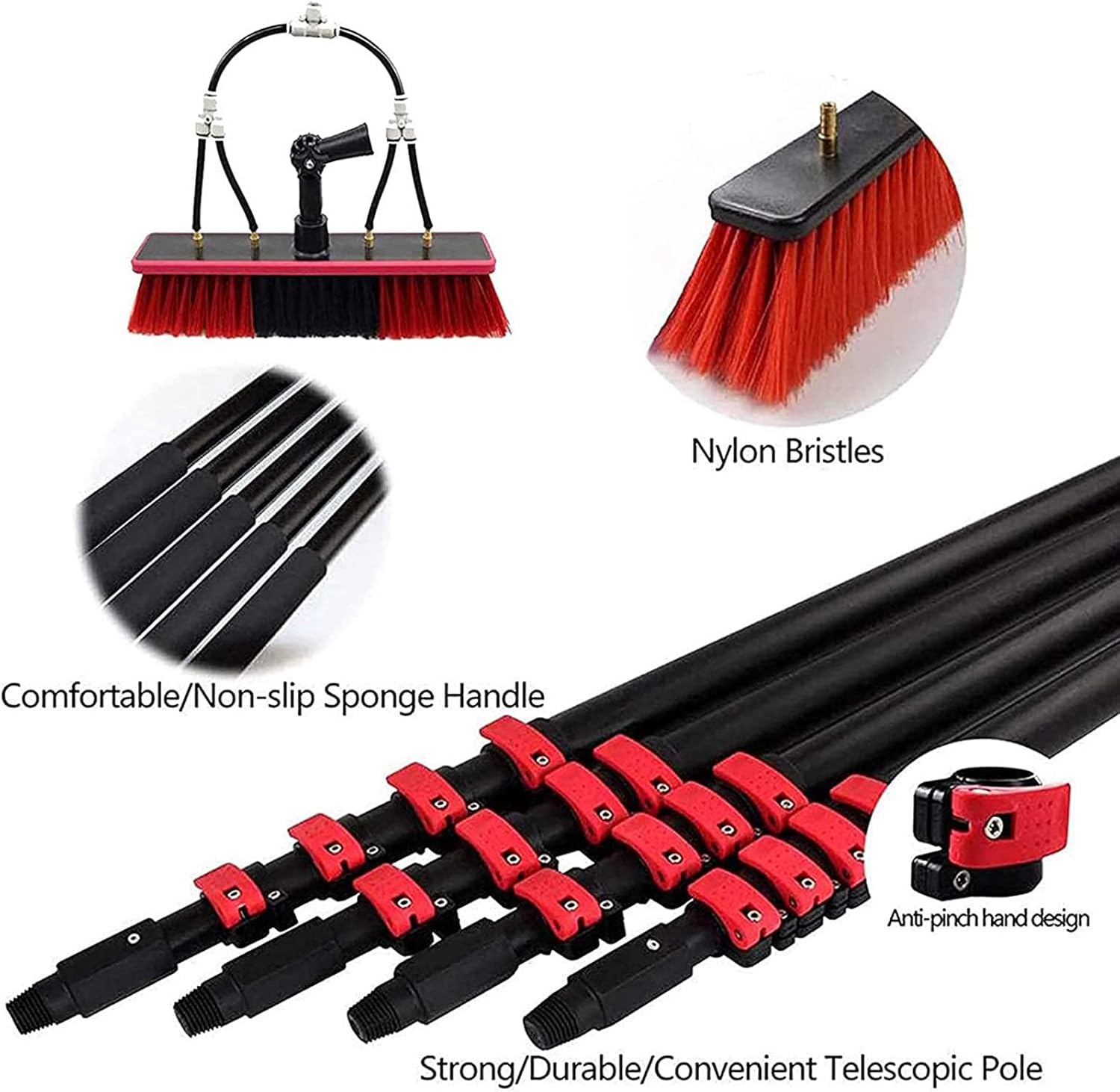 XIAOYE Telescopic Window Cleaner Water Wash Brush Kit,3-12m Window Cleaning Pole,Cleaning Photovoltaic and Solar Panels / 10m Rod / 30cm Brush Head,24FT/7.2M