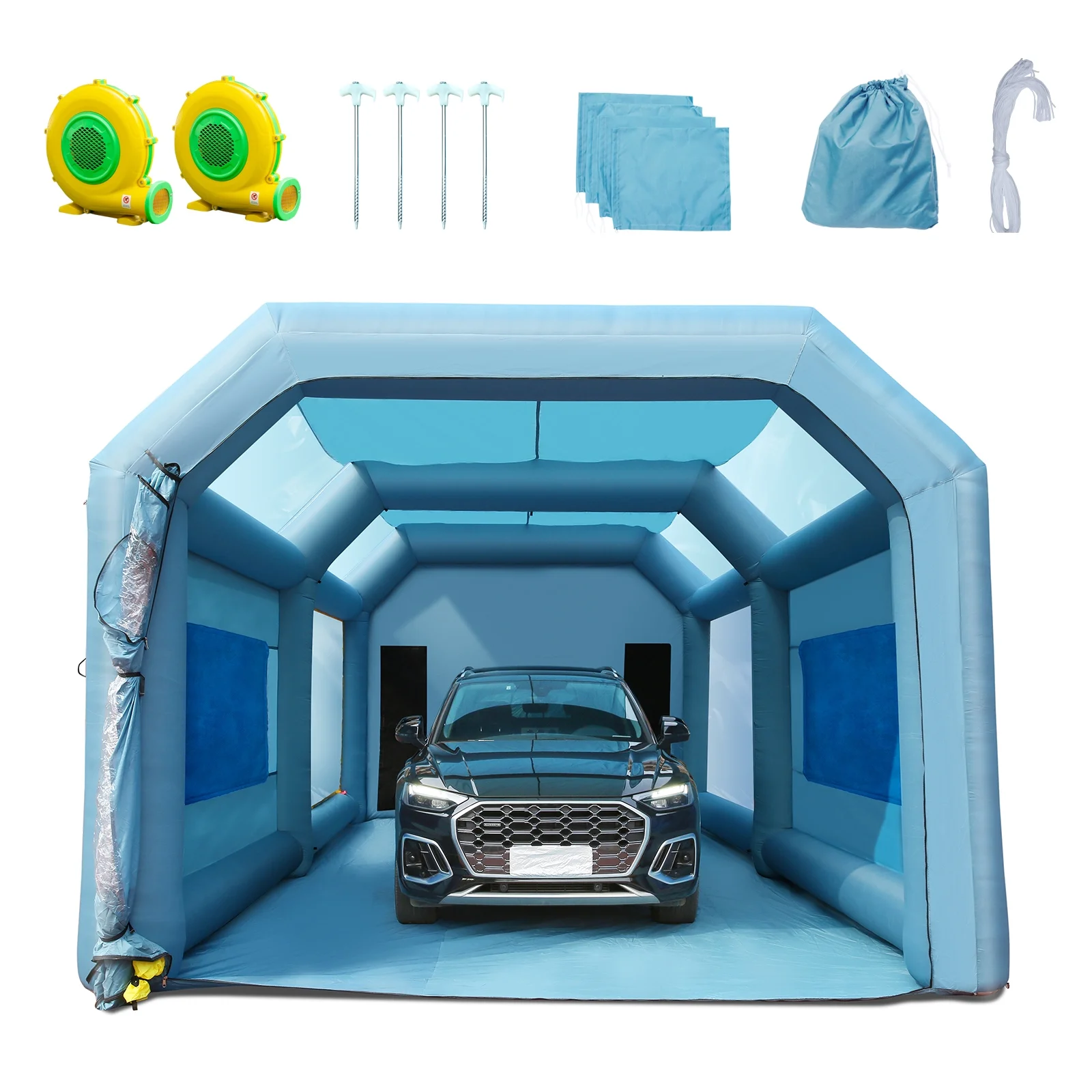 SKYSHALO Inflatable Paint Booth 26x15x11ft Inflatable Spray Booth Car Paint Tent with 750W+950W Filter System Blower