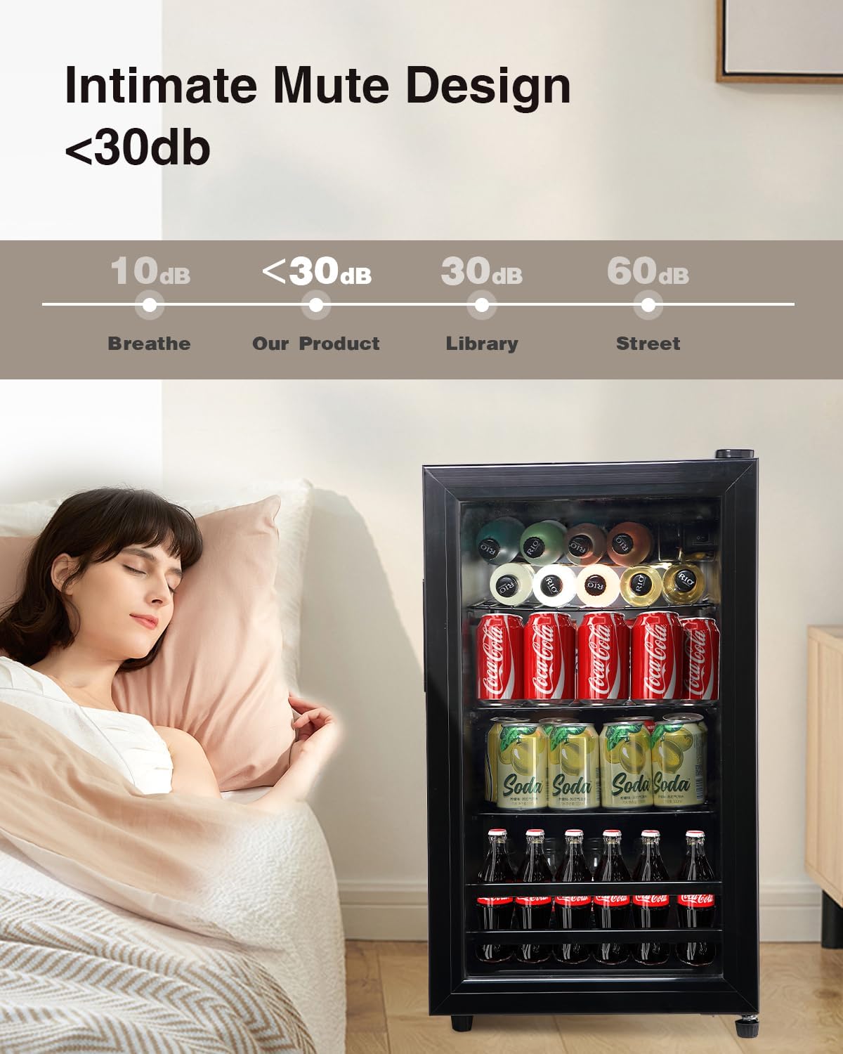 Beverage Refrigerator Cooler - 120 Can Freestanding Beverage Cooler with Glass Door - Small Drink Dispenser Machine for Office or Bar with Adjustable Removable Shelves