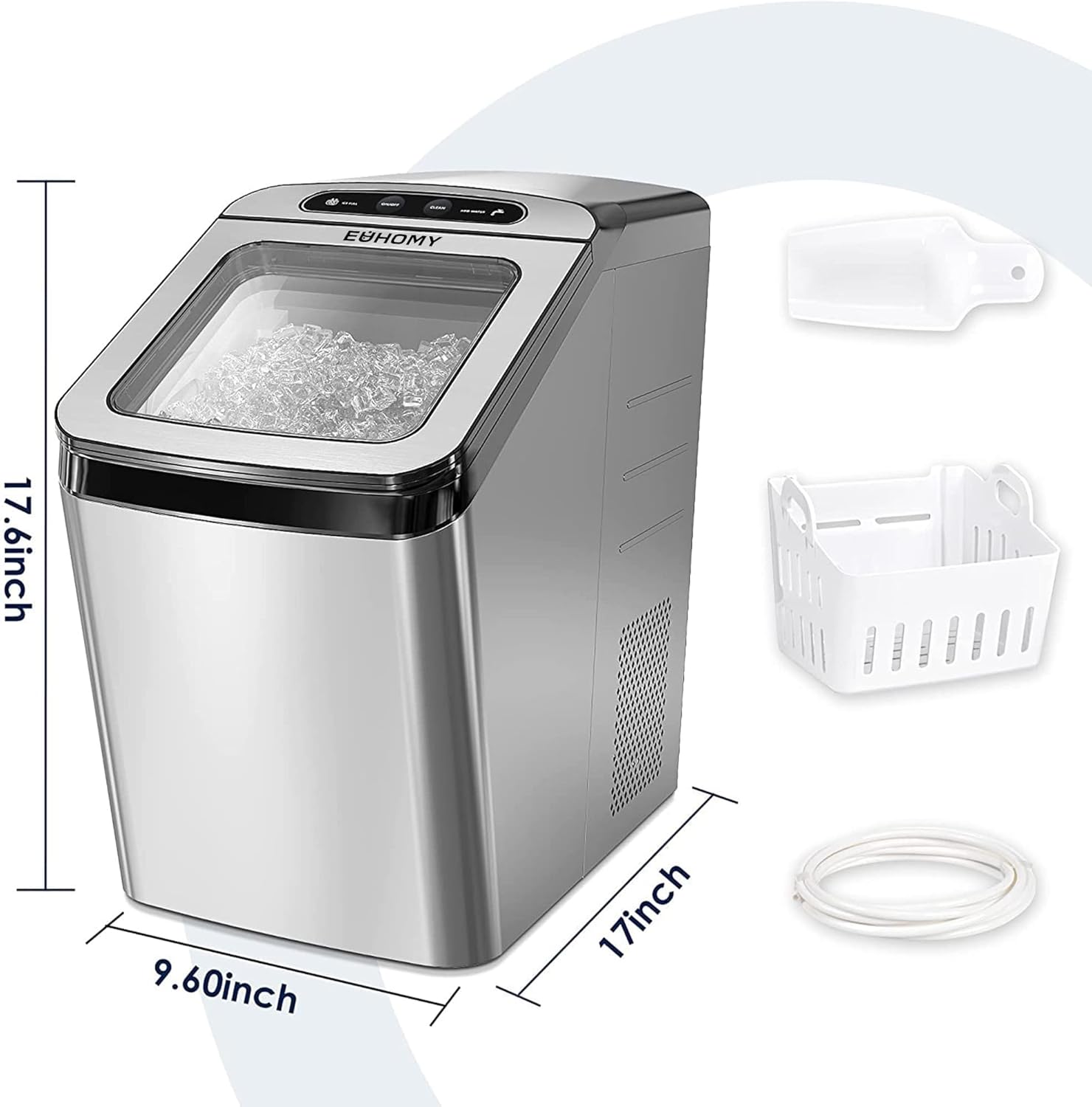EUHOMY Nugget Ice Maker Countertop, Max 33lbs/day, 2 Way Water Refill, Self-Cleaning Pebble Ice Maker Machine with 3Qt Reservoir, Ice Makers Countertop Ideal for Home, Office, Bar, and Party. (Silver)