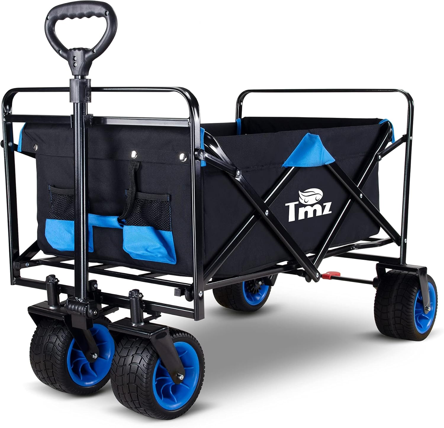TMZ All Terrain Utility Folding Wagon, Collapsible Garden Cart, Heavy Duty Beach Wagon, for Shopping and Outdoor Activities (Black/Grey)