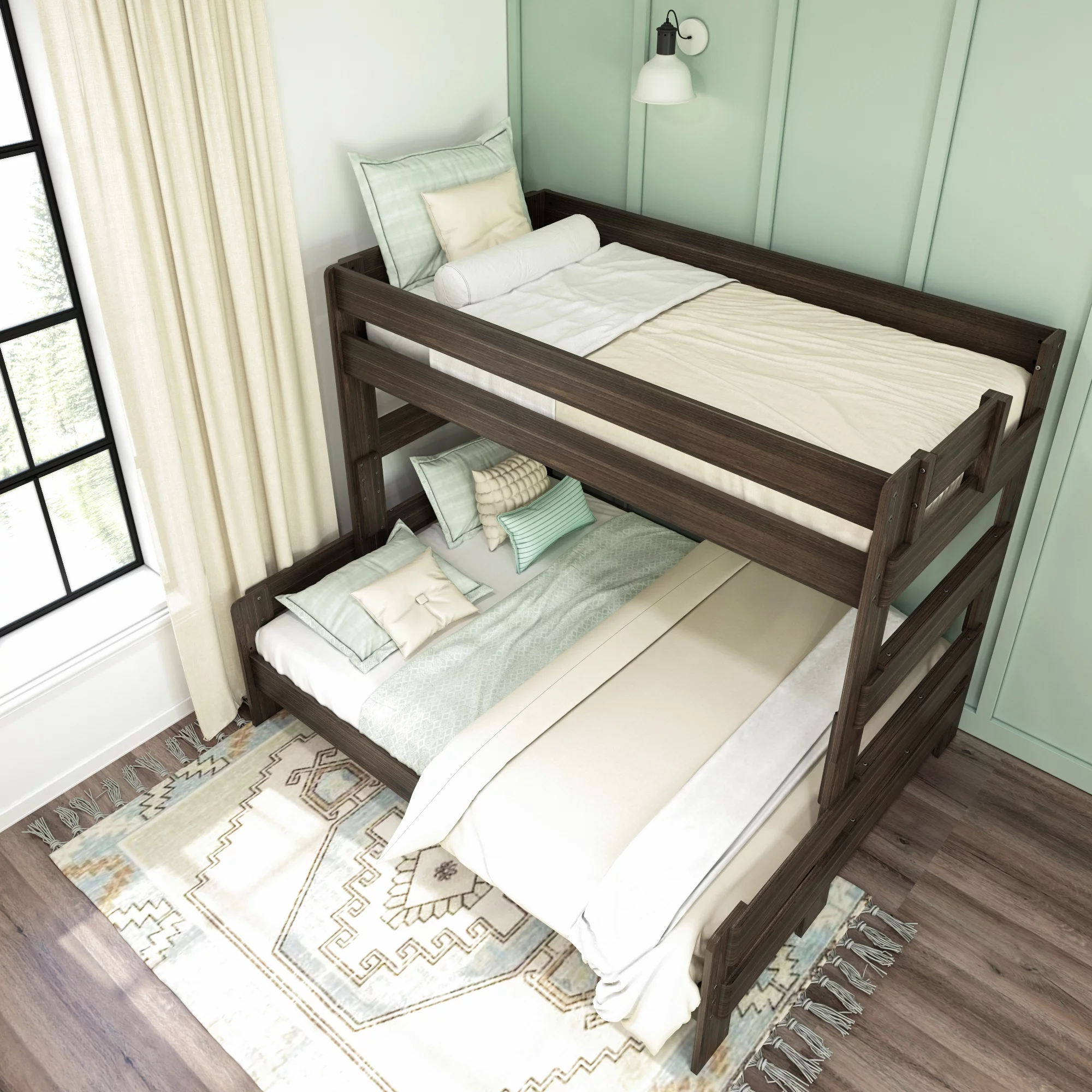 Max & Lily Bunk Bed, Twin XL Over Queen Modern Farmhouse Platform Bed Frame For Kids, Barnwood Brown