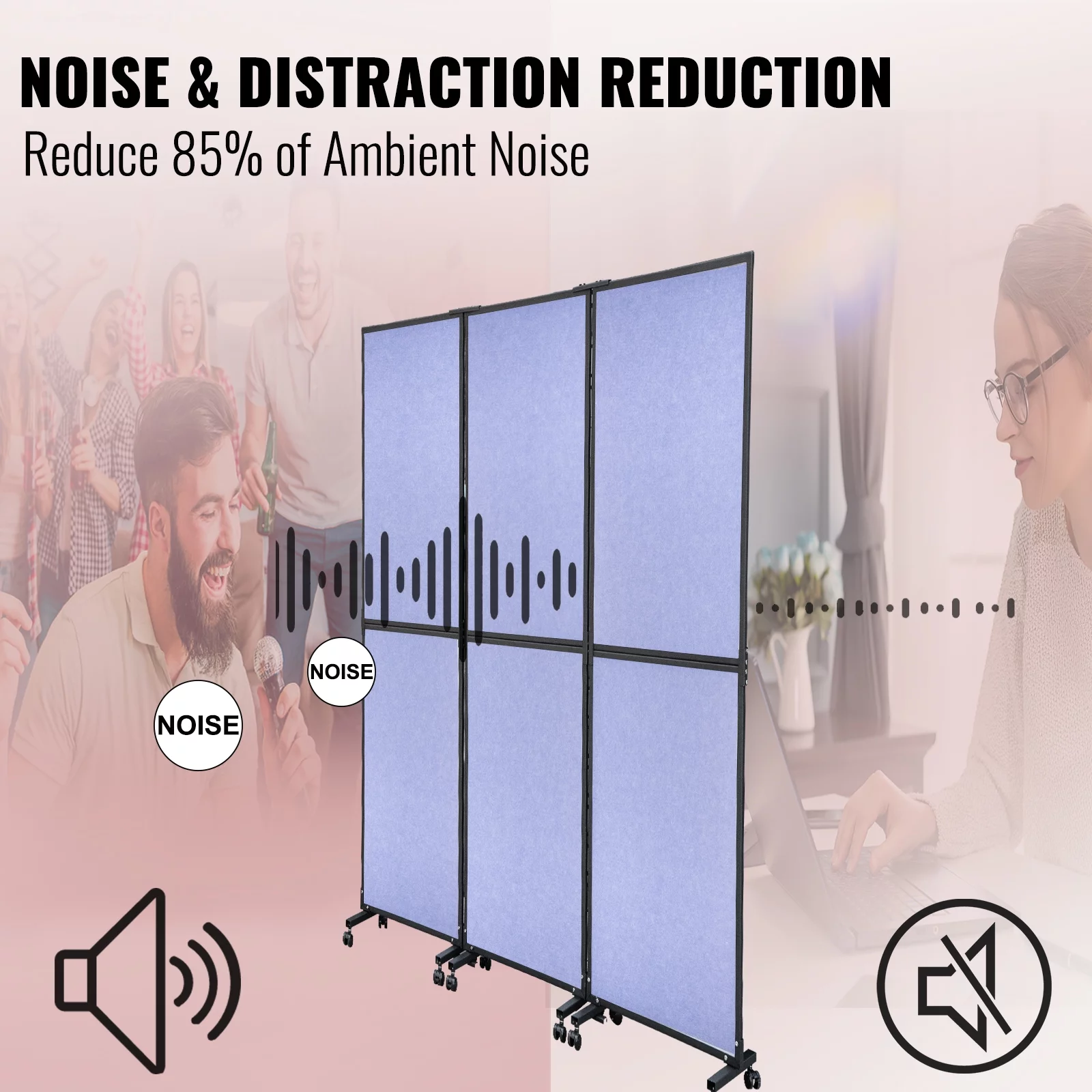 VEVORbrand Office Partition 72" x 66" Room Divider 3 Pack Office Divider Wall Blue Office Dividers Partition Wall Polyester & 45 Steel Cubicle Wall Reduce Noise and Visual Distractions