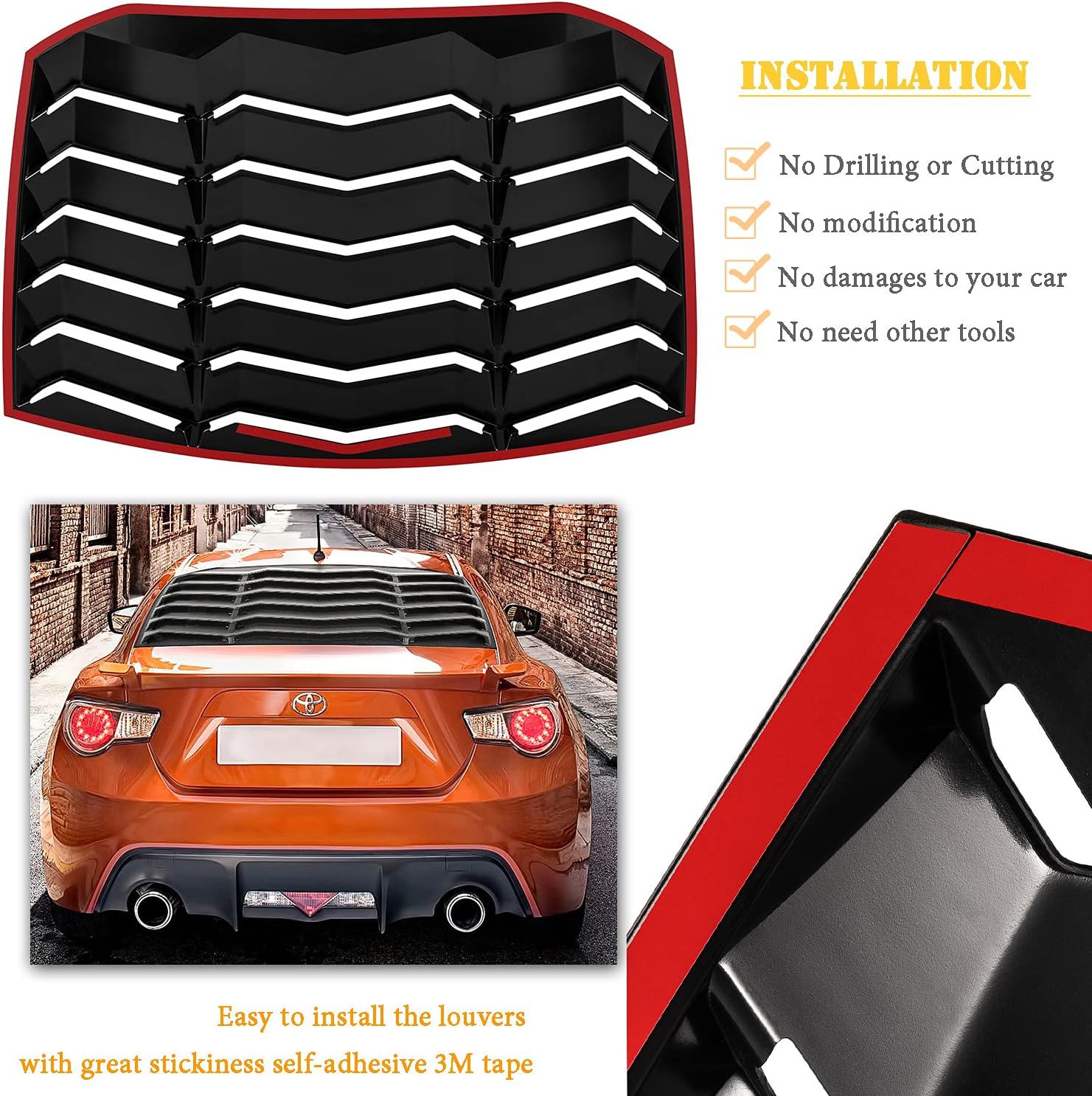 Rear Window Louver for Toyota GT86, Scion FR-S and Subaru BRZ 2013-2020 in GT Lambo Style ABS Matte Black Windshield Sunshade Cover
