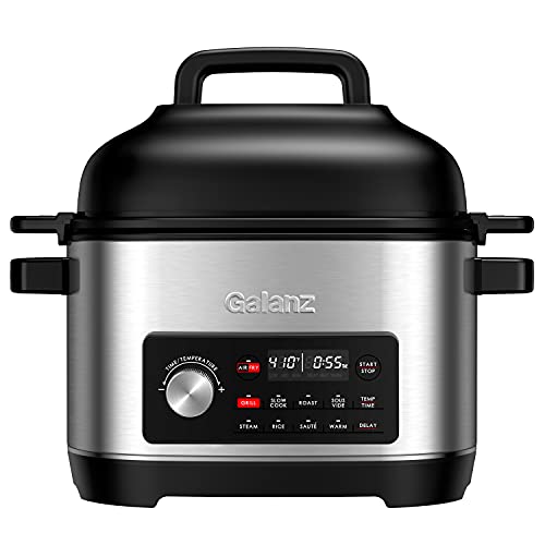 Galanz Electric Pressure Cooker & Air Fryer with Preset Programs Including Slow Cook, AirFry, Dehydrate, Rice, Grill, Roast, Steam, Beans, Stew, Warm,Stainless Steel