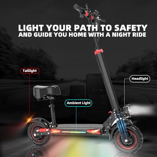 Electric Scooter Adults,11" Off-Road Tires,48V 18/21AH Big Battery,1200W Motor,34 Mph,34/37 Miles Long Range,Dual Braking System,Folding Commuter Electric Scooter - (Seat Optional