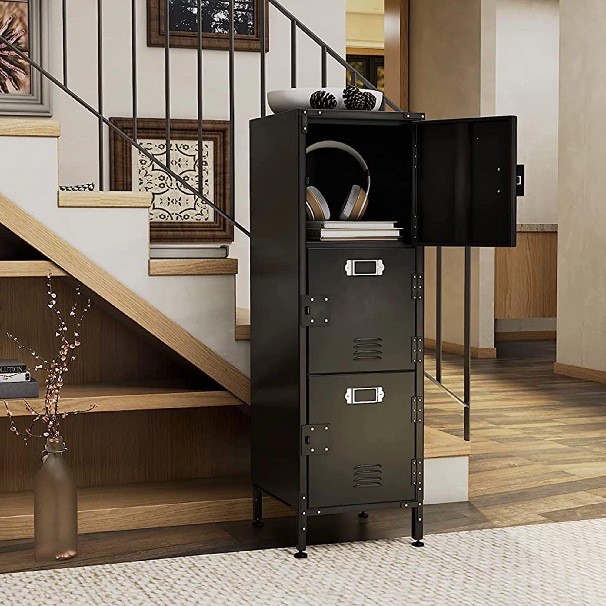 STANI Metal Storage Cabinet, Storage Locker Employees Locker with 6 Doors, 47 Height Steel Cabinet with Lockable Doors, Storage Cabinet with Adjustable Feet for Home Office Gym Clothes