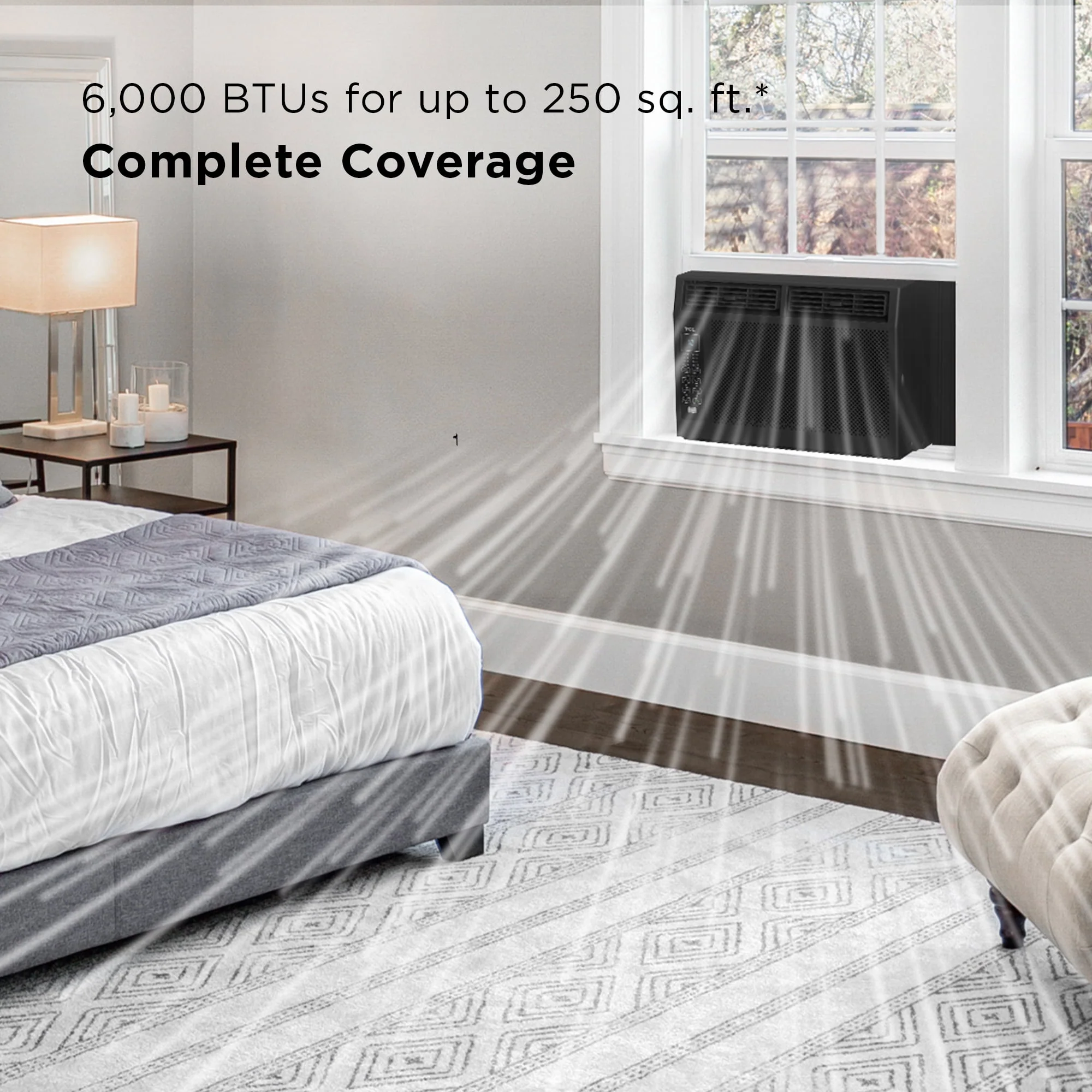 TCL 6,000 BTU Window Air Conditioner, 250 sq. ft., LED Display, Included Remote, Black, W6W32-B